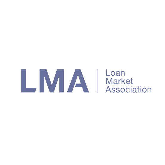 Logotipo de LMA Loan Market Association en letras azules con una línea vertical divisoria.