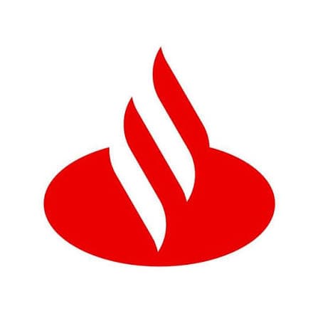 Llama roja estilizada dentro de un óvalo rojo, logotipo oficial del Banco Santander.