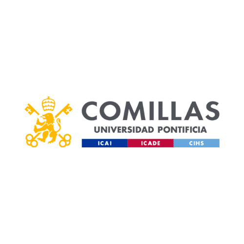 Logotipo de Universidad Pontificia Comillas con escudo dorado y siglas ICAI, ICADE y CIHS.